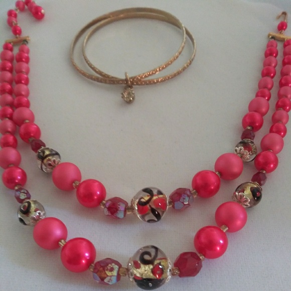 Vintage Japan Dble Strand bright pink Pi - Picture 8 of 8